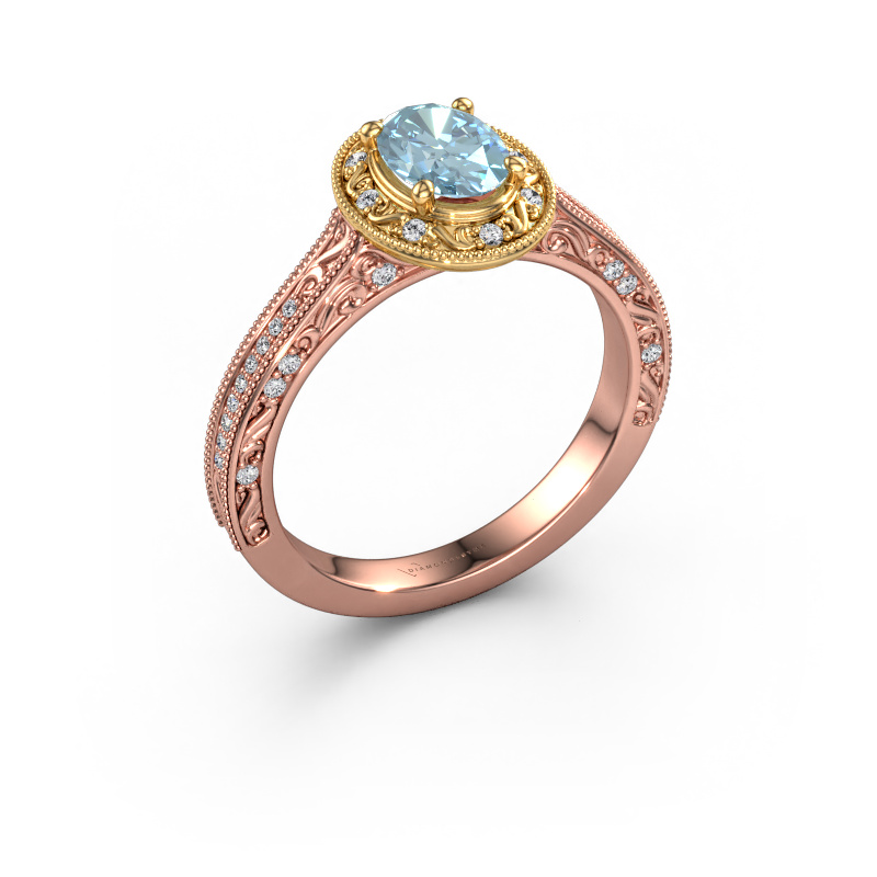 Afbeelding van Verlovingsring Alice OVL 585 Rosé goud Blauwe lab grown diamant 7x5 mm