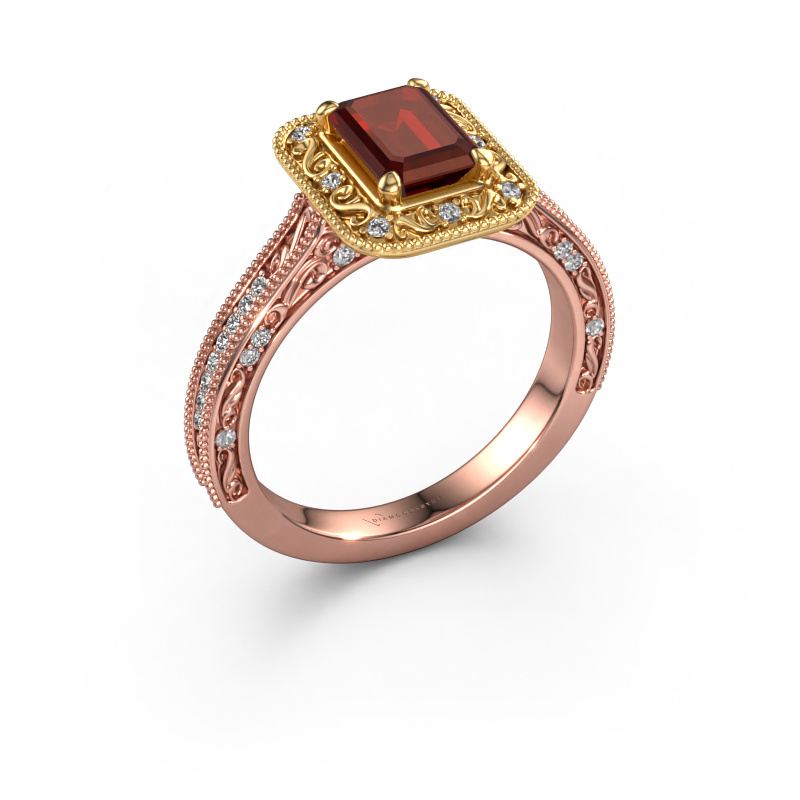 Afbeelding van Verlovings ring Alice EME 585 rosé goud Granaat 7x5 mm