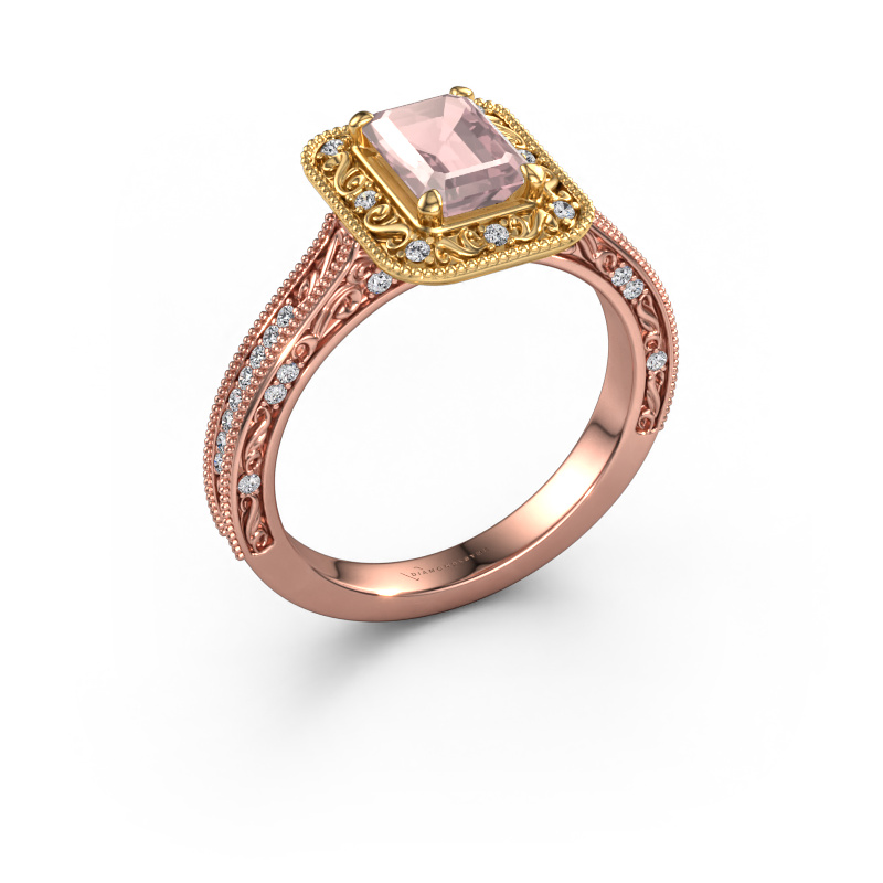 Afbeelding van Verlovings ring Alice EME 585 Rosé goud Morganiet champagne 7x5 mm