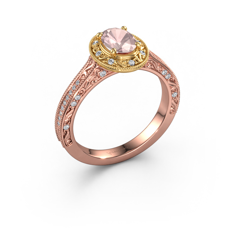 Afbeelding van Verlovingsring Alice OVL 585 Rosé goud Morganiet champagne 7x5 mm