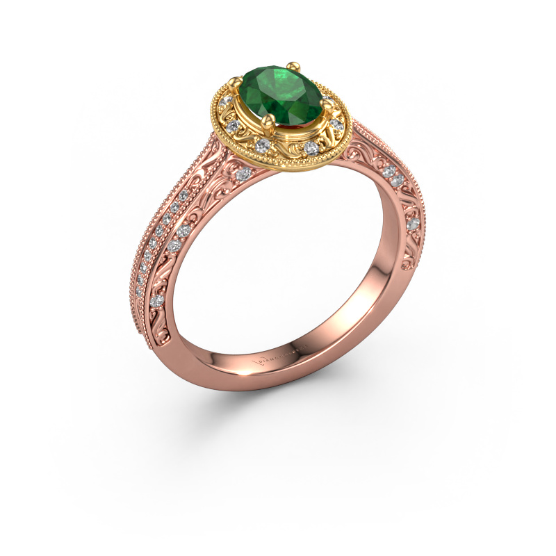 Image of Engagement ring Alice OVL 585 rose gold Emerald 7x5 mm