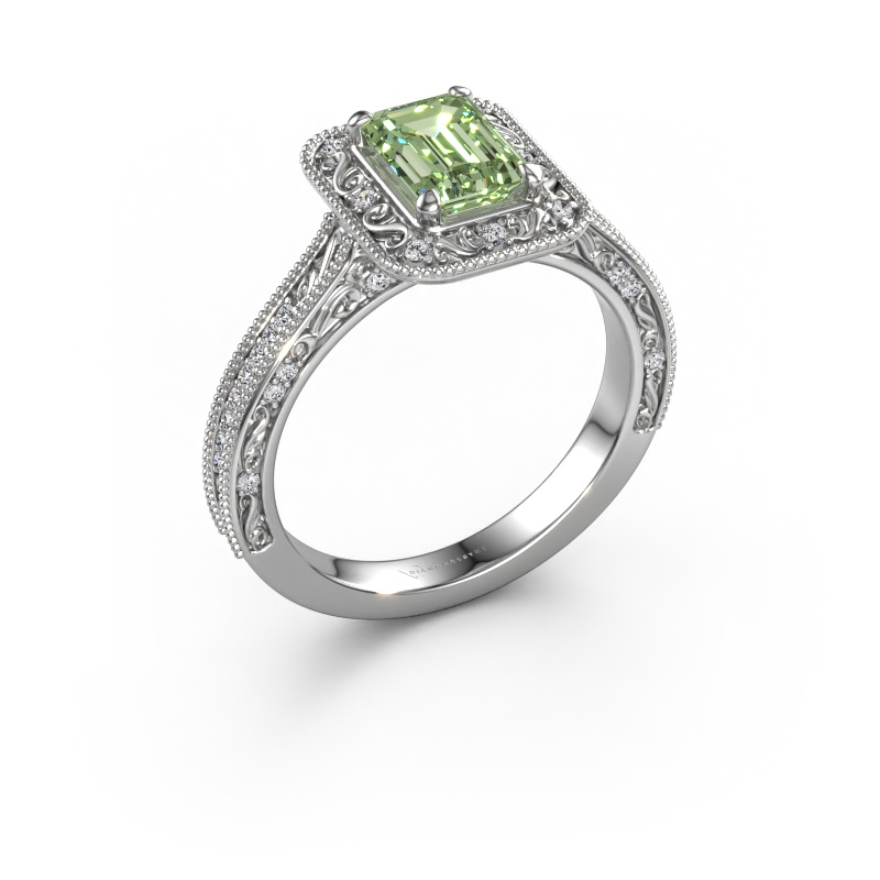 Image of Engagement ring Alice EME 950 platinum Green lab grown diamond 7x5 mm