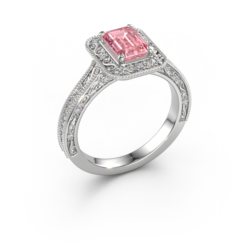 Immagine di Anello di fidanzamento Alice EME 585 oro bianco Diamante lab grown rosa 7x5 mm