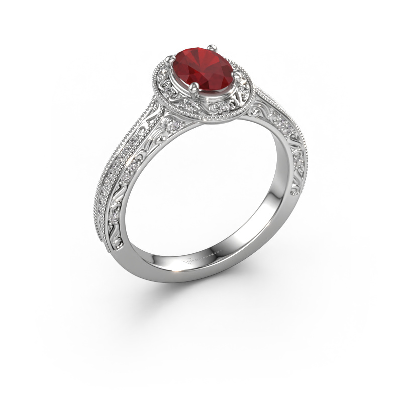 Image of Engagement ring Alice OVL 950 platinum Ruby 7x5 mm