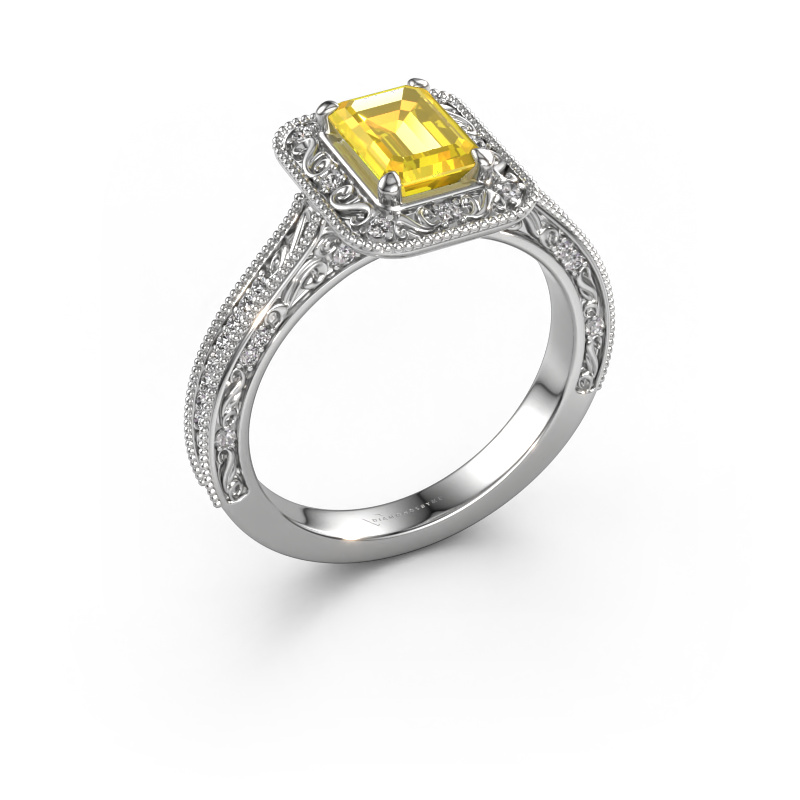 Image of Engagement ring Alice EME 950 platinum Yellow sapphire 7x5 mm