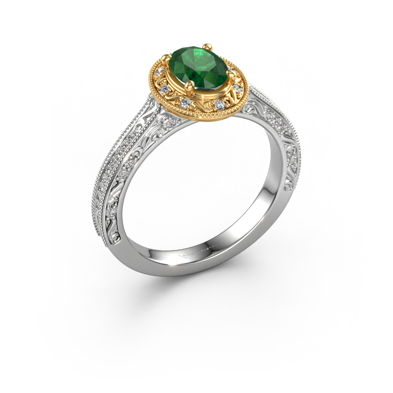 Image of Engagement ring Alice OVL 585 white gold Emerald 7x5 mm
