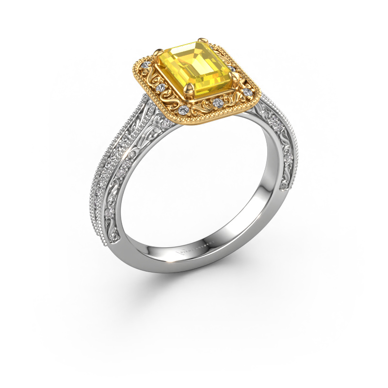Image of Engagement ring Alice EME 585 white gold Yellow sapphire 7x5 mm