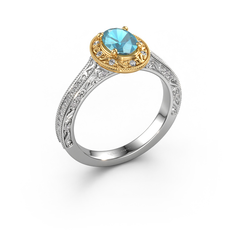 Image of Engagement ring Alice OVL 585 white gold Blue topaz 7x5 mm