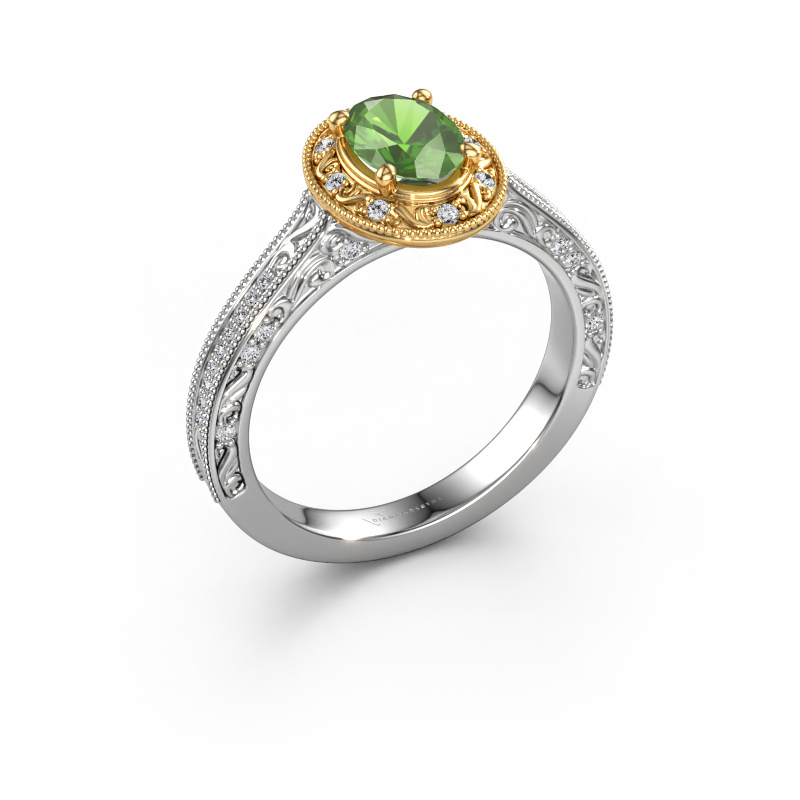 Afbeelding van Verlovingsring Alice OVL 585 Witgoud Toermalijn groen 7x5 mm