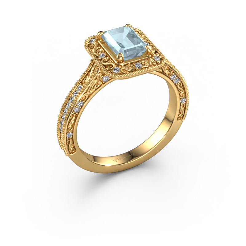 Afbeelding van Verlovings ring Alice EME 585 goud Aquamarijn 7x5 mm