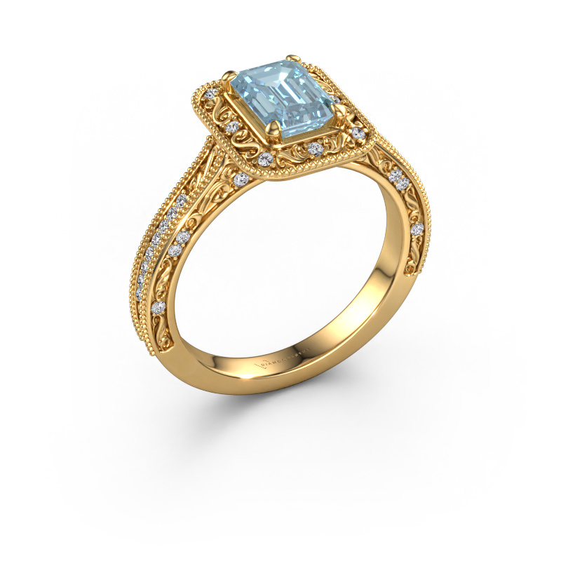 Image of Engagement ring Alice EME 585 gold Blue lab grown diamond 7x5 mm
