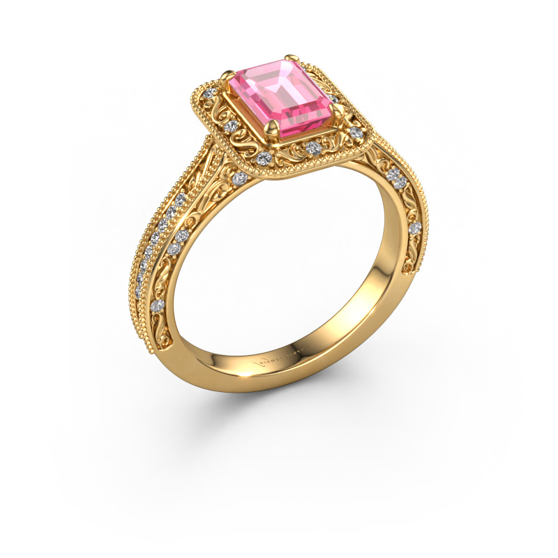 Afbeelding van Verlovings ring Alice EME 585 goud Roze saffier 7x5 mm