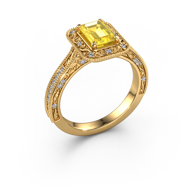 Image of Engagement ring Alice EME 585 gold Yellow sapphire 7x5 mm