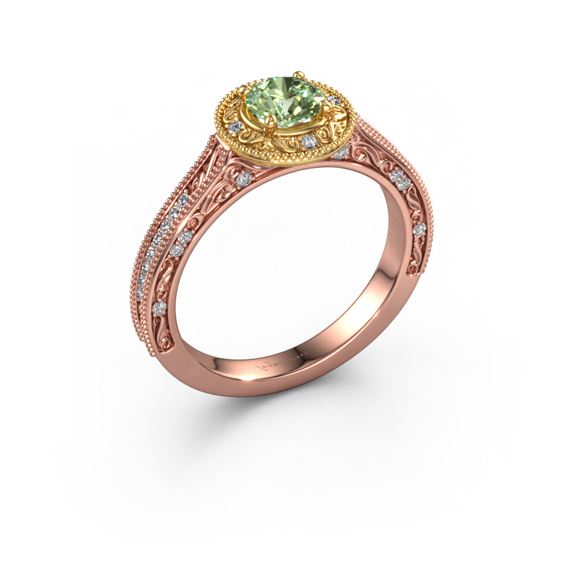 Image of Engagement ring Alice RND 585 rose gold Green lab grown diamond 5 mm