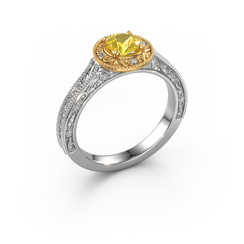 Image de Bague de fiançailles Alice RND 585 or blanc Saphir jaune 5 mm