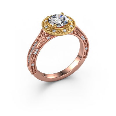Bague de fiançailles Alice RND vintage en or rose et sertie d'un