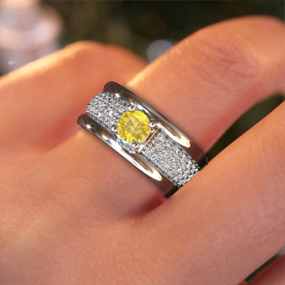 Pavé set 5 mm yellow sapphire luxury white gold Alicia ring | -30%