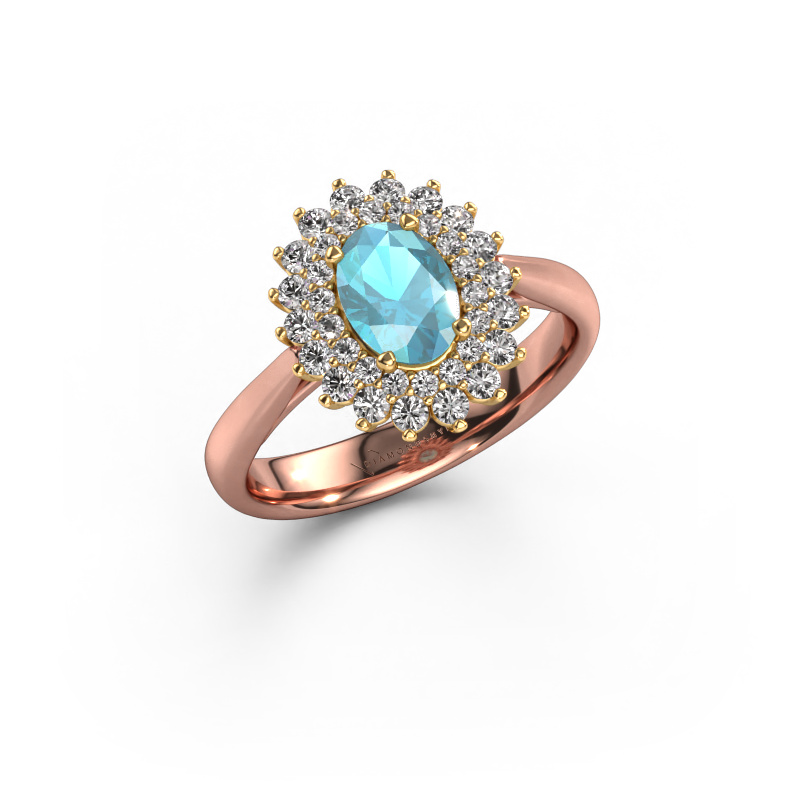 Image of Engagement ring Alina 1 585 rose gold Blue topaz 7x5 mm