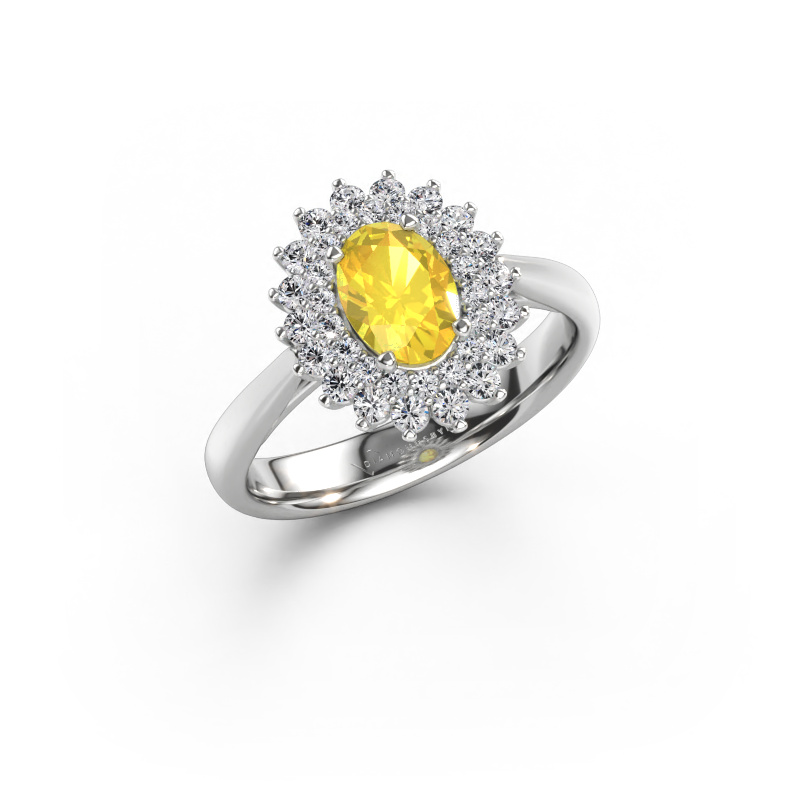 Bild av Förlovningsring Alina 1 585 vitt guld Gul safir 7x5 mm
