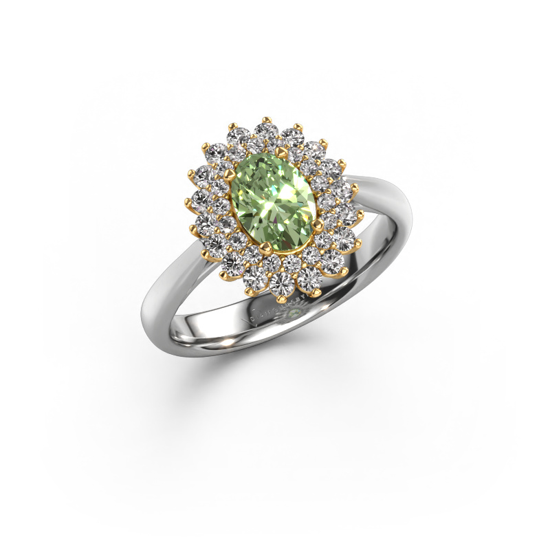Image of Engagement ring Alina 1 585 white gold Green lab grown diamond 7x5 mm
