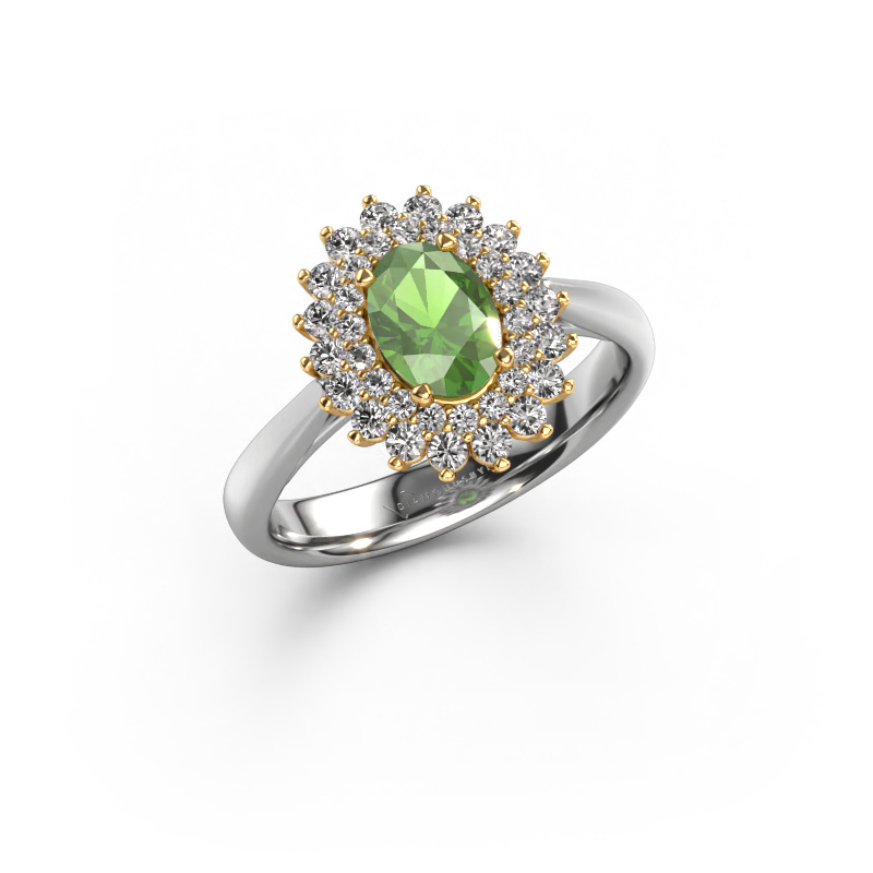 Image de Bague de fiançailles Alina 1 585 or blanc Vert tourmaline 7x5 mm