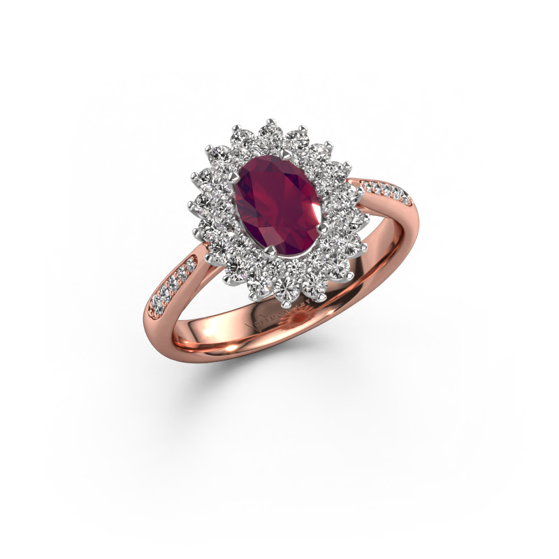 Image of Engagement ring Alina 2 585 rose gold Rhodolite 7x5 mm
