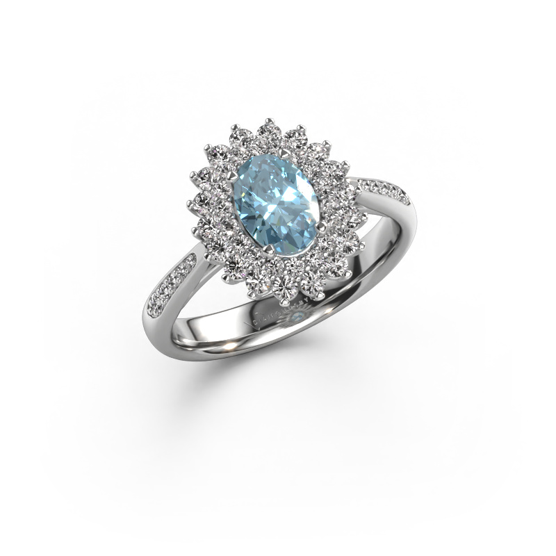 Image of Engagement ring Alina 2 585 white gold Blue lab grown diamond 7x5 mm