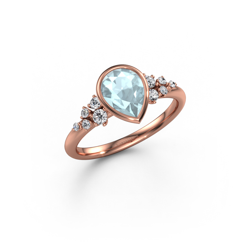 Image of Engagement ring Aliyah PER 585 rose gold Aquamarine 8x6 mm