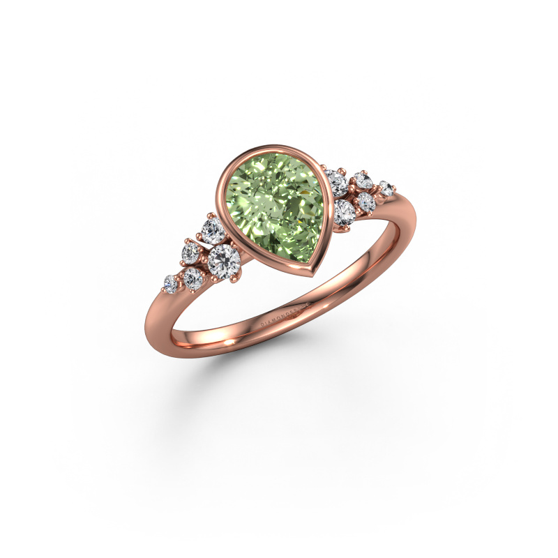 Image of Engagement ring Aliyah PER 585 rose gold Green lab grown diamond 8x6 mm