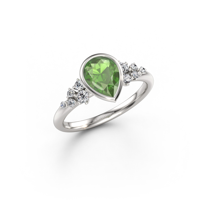 Afbeelding van Verlovingsring Aliyah PER 950 platina Toermalijn groen 8x6 mm