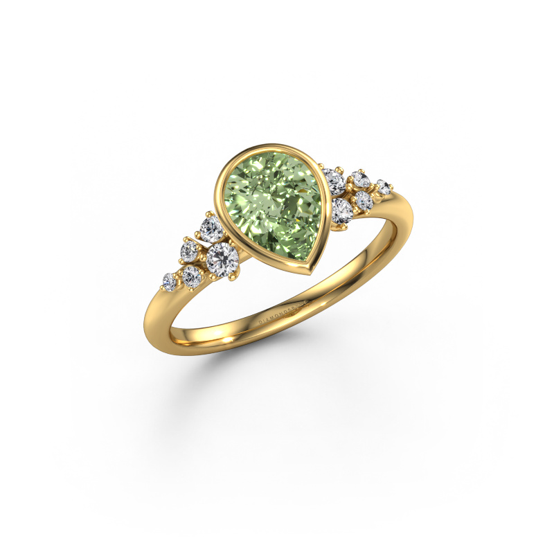 Image of Engagement ring Aliyah PER 585 gold Green lab grown diamond 8x6 mm