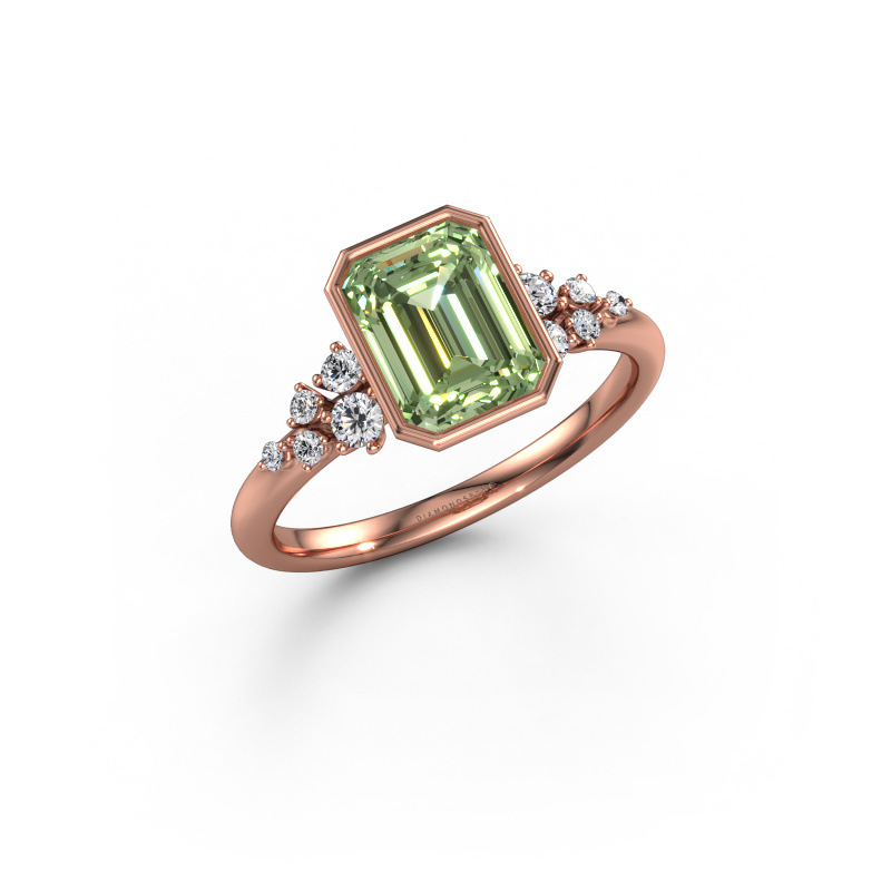 Afbeelding van Verlovingsring Aliyah EME 585 rosé goud Groene lab grown diamant 8x6 mm