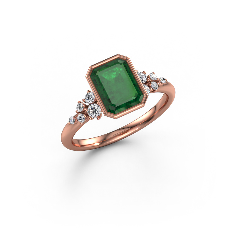 Image of Engagement ring Aliyah EME 585 rose gold Emerald 8x6 mm