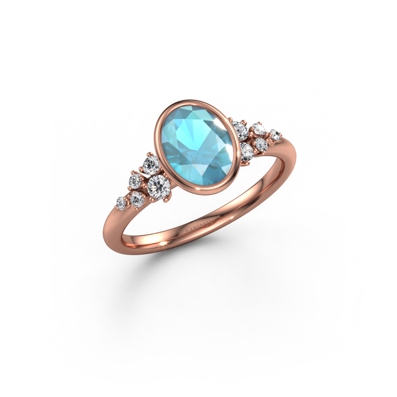 Image of Engagement ring Aliyah OVL 585 rose gold Blue topaz 8x6 mm