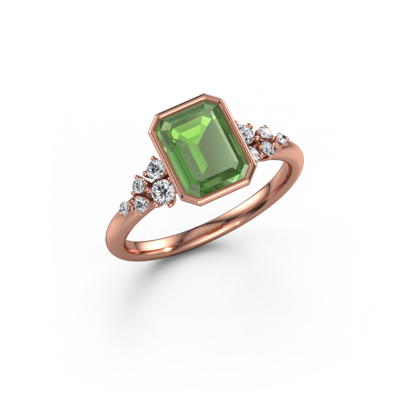 Afbeelding van Verlovingsring Aliyah EME 585 rosé goud Toermalijn groen 8x6 mm