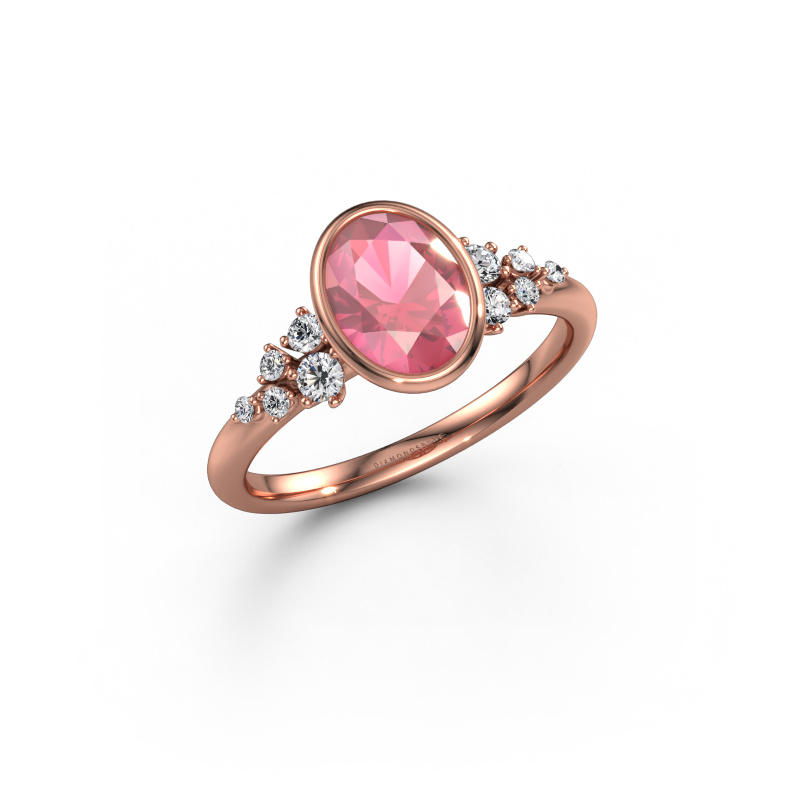Image de Bague de fiançailles Aliyah OVL 585 or rose Rose tourmaline 8x6 mm