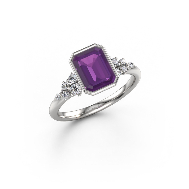 Afbeelding van Verlovingsring Aliyah EME 585 witgoud Amethist 8x6 mm
