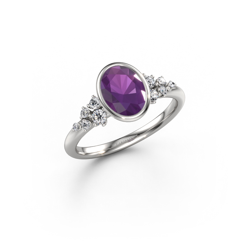 Image of Engagement ring Aliyah OVL 585 white gold Amethyst 8x6 mm