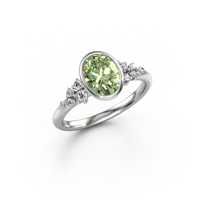 Image of Engagement ring Aliyah OVL 950 platinum Green lab grown diamond 8x6 mm