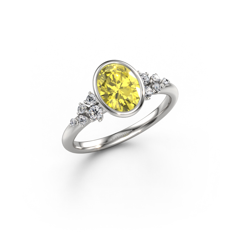 Image of Engagement ring Aliyah OVL 950 platinum Yellow lab grown diamond 8x6 mm