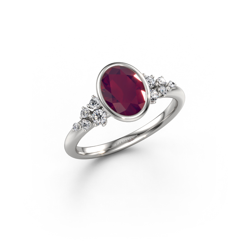 Image of Engagement ring Aliyah OVL 950 platinum Rhodolite 8x6 mm