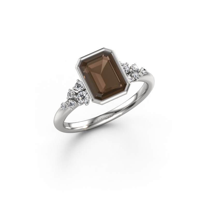 Afbeelding van Verlovingsring Aliyah EME 585 witgoud Rookkwarts 8x6 mm