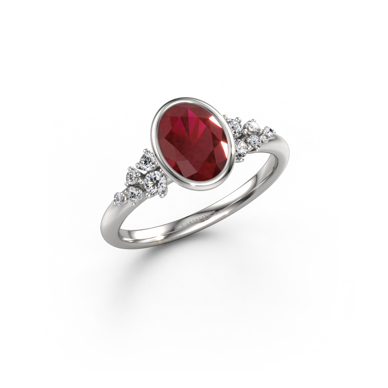 Image of Engagement ring Aliyah OVL 950 platinum Ruby 8x6 mm