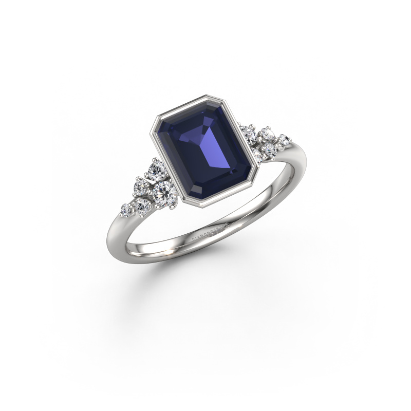 Afbeelding van Verlovingsring Aliyah EME 950 platina Saffier 8x6 mm
