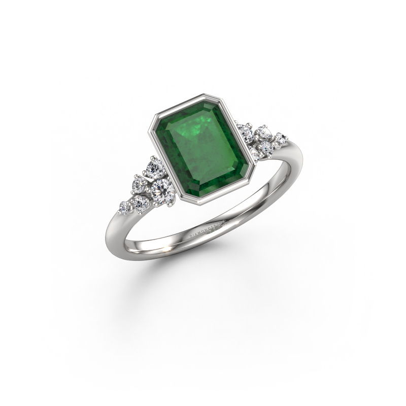 Afbeelding van Verlovingsring Aliyah EME 950 platina Smaragd 8x6 mm