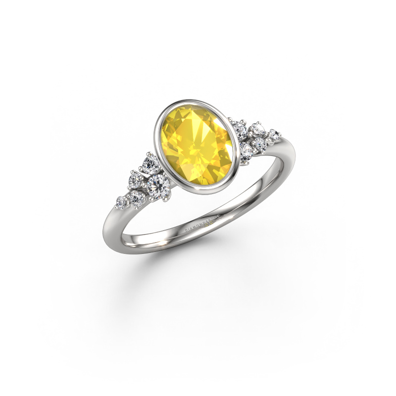 Image de Bague de fiançailles Aliyah OVL 585 or blanc Saphir jaune 8x6 mm