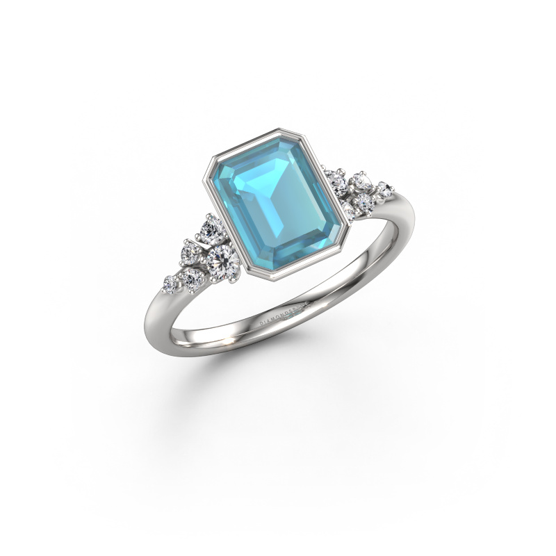 Image de Bague de fiançailles Aliyah EME 950 platine Topaze bleue 8x6 mm