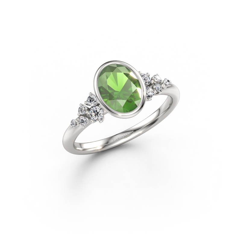 Immagine di Anello di fidanzamento Aliyah OVL 585 oro bianco Tormalina verde 8x6 mm