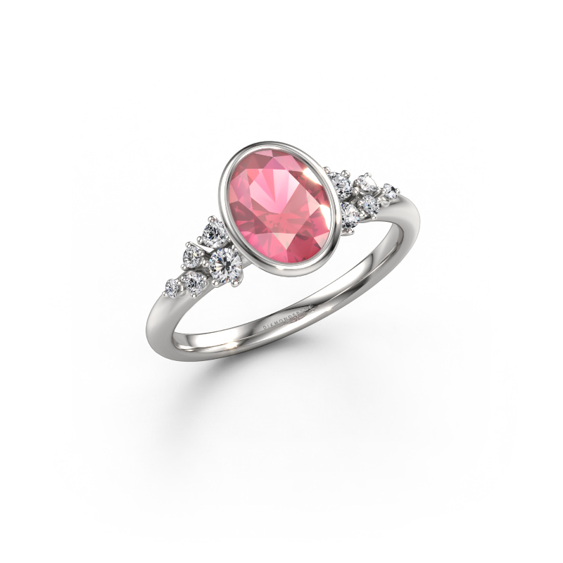 Image of Engagement ring Aliyah OVL 585 white gold Tourmaline pink 8x6 mm