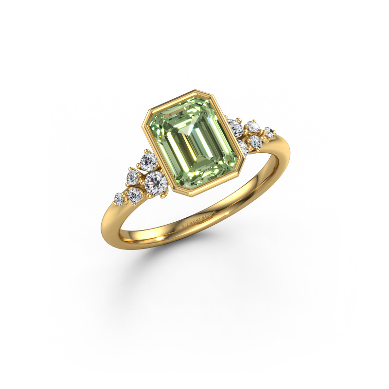 Image of Engagement ring Aliyah EME 585 gold Green lab grown diamond 8x6 mm